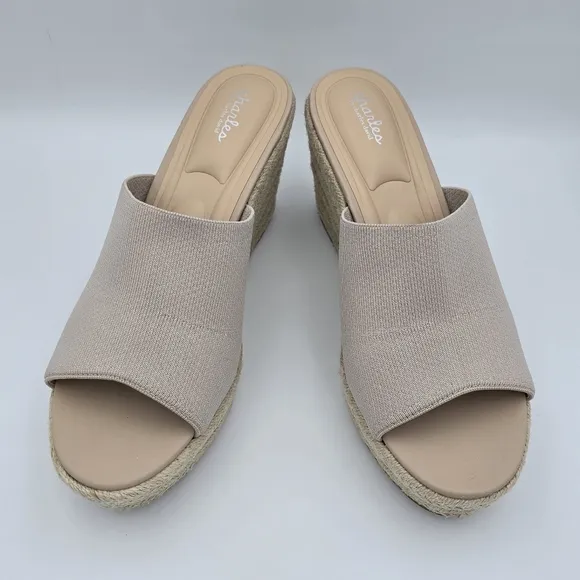 NWOT Charles by Charles David Jeremy Silver-studded Espadrille Wedge Sandals, 11