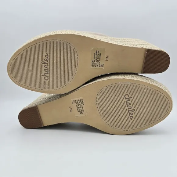 NWOT Charles by Charles David Jeremy Silver-studded Espadrille Wedge Sandals, 11