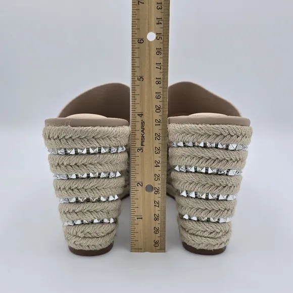 NWOT Charles by Charles David Jeremy Silver-studded Espadrille Wedge Sandals, 11