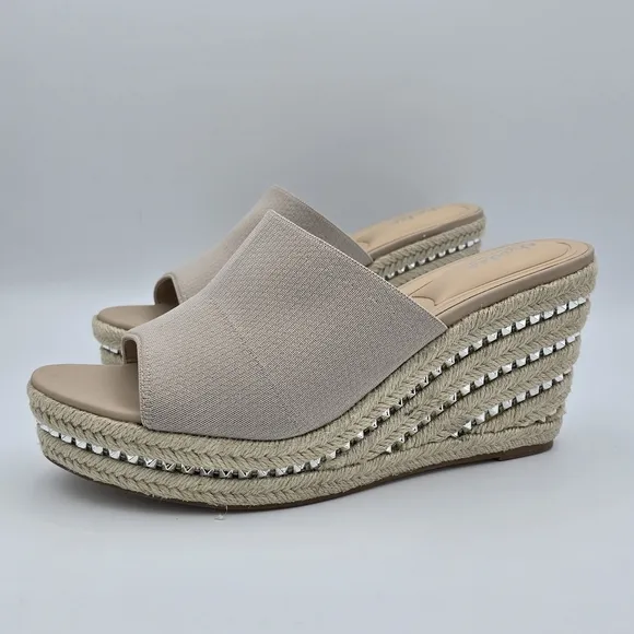 NWOT Charles by Charles David Jeremy Silver-studded Espadrille Wedge Sandals, 11