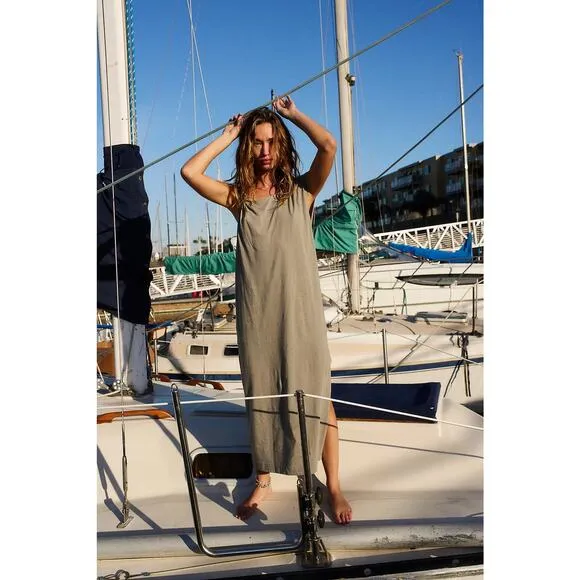 NWOT Free People FP Beach Drew Tee Midi Dress in Aven Gray Size Large