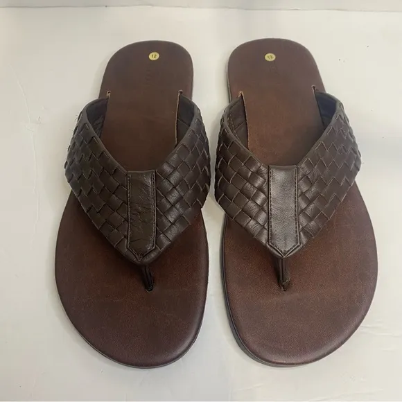 NWOT Leo Pucci Leather Woven Thong Sandals Sz 12 Brown