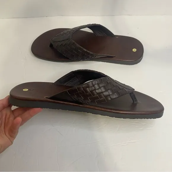 NWOT Leo Pucci Leather Woven Thong Sandals Sz 12 Brown