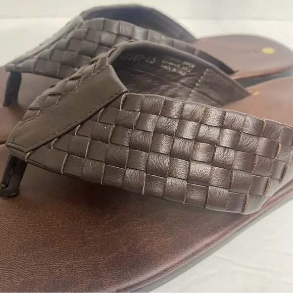 NWOT Leo Pucci Leather Woven Thong Sandals Sz 12 Brown