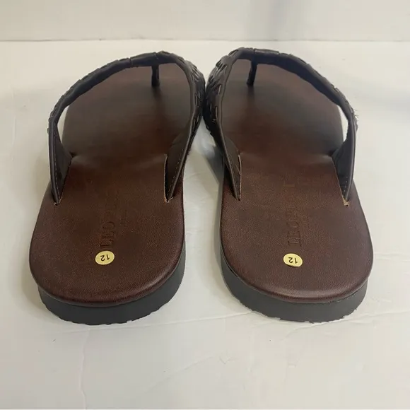 NWOT Leo Pucci Leather Woven Thong Sandals Sz 12 Brown