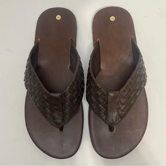 NWOT Leo Pucci Leather Woven Thong Sandals Sz 12 Brown