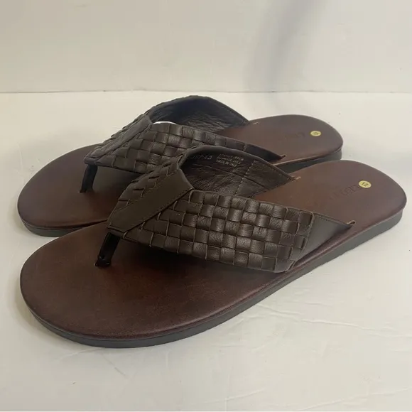 NWOT Leo Pucci Leather Woven Thong Sandals Sz 12 Brown
