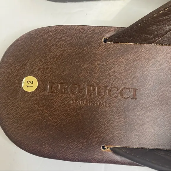 NWOT Leo Pucci Leather Woven Thong Sandals Sz 12 Brown