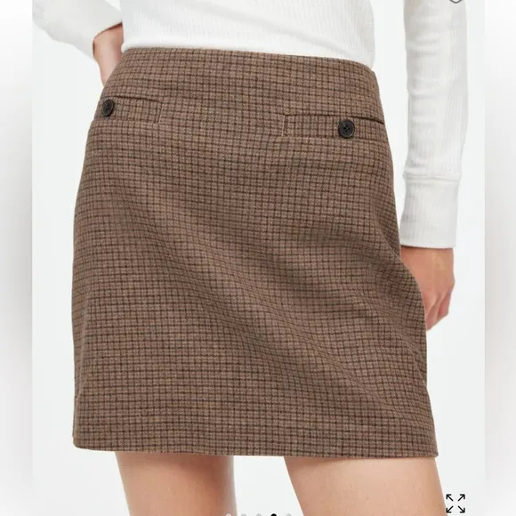 NWOT Madewell Wool-Blend Mini Skirt in Check - 0 - Brown