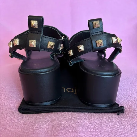 NWOT Maje gold studded black leather platform sandals size FR38/EU37 MSRP $550