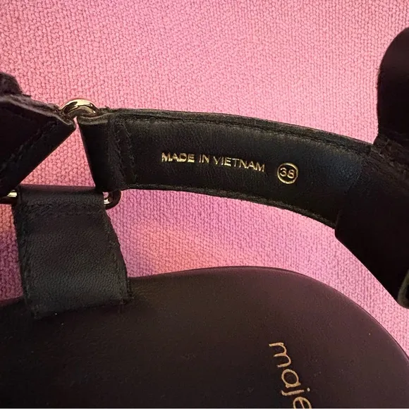 NWOT Maje gold studded black leather platform sandals size FR38/EU37 MSRP $550