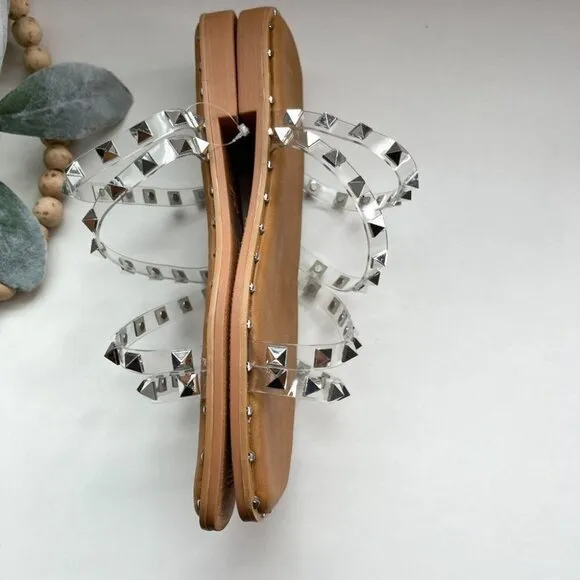 NWOT Nicole Miller Clear  Studded  Slides Sandals  8.5