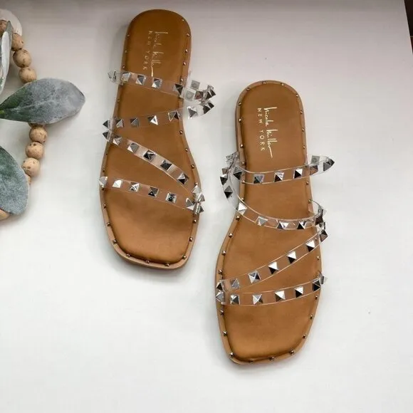 NWOT Nicole Miller Clear  Studded  Slides Sandals  8.5