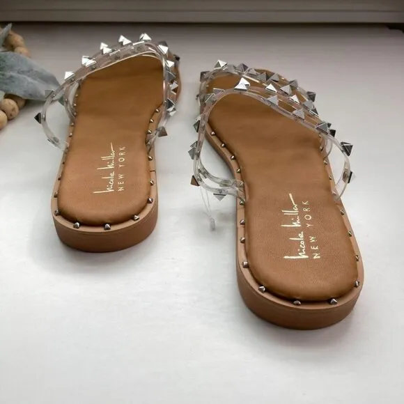 NWOT Nicole Miller Clear  Studded  Slides Sandals  8.5