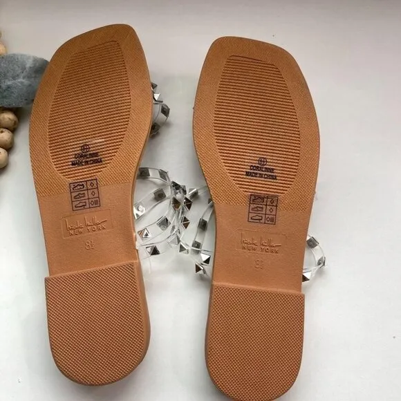 NWOT Nicole Miller Clear  Studded  Slides Sandals  8.5
