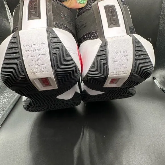 NWOT Nike Lebron soldier 14s black and white with red lace tab.