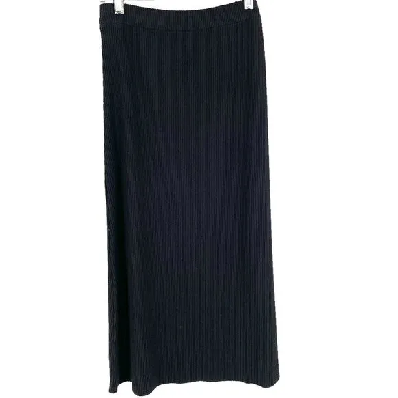 NWOT Vince Black Ribbed Knit Pull-On Midi Skirt Women's Medium
