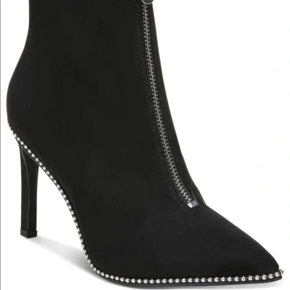 NWT BAR III Sz 9.5/10 Briget Black Suede High Heel Front Zip Ankle Boots Booties