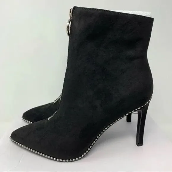 NWT BAR III Sz 9.5/10 Briget Black Suede High Heel Front Zip Ankle Boots Booties