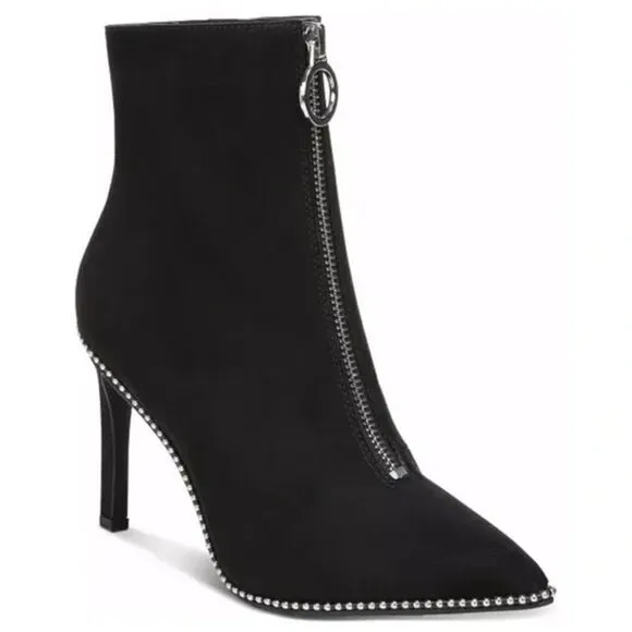 NWT BAR III Sz 9.5/10 Briget Black Suede High Heel Front Zip Ankle Boots Booties