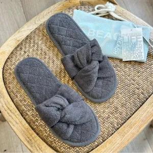 NWT Barefoot Dreams Beach Terry Sandals Grey