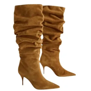 NWT Express Brian Atwood Collab Genuine Suede Knee-High Slouch Boots Cognac 8
