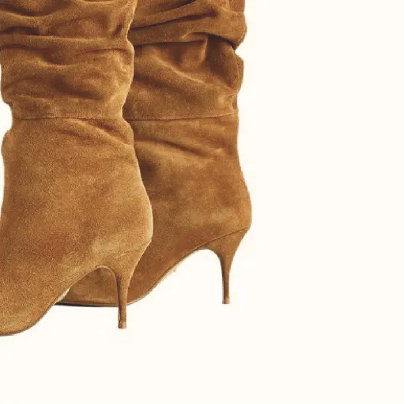 NWT Express Brian Atwood Collab Genuine Suede Knee-High Slouch Boots Cognac 8