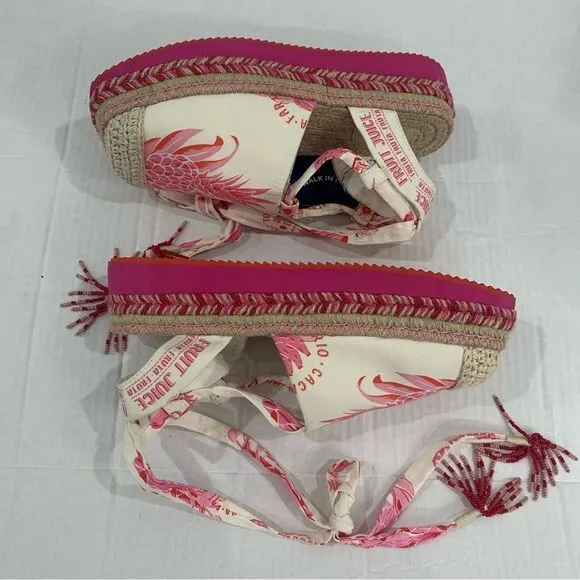 NWT Farm Rio Sandals Platform Sz 8 Pink Fruit Juice Espadrille Lace Up Ankle Tie