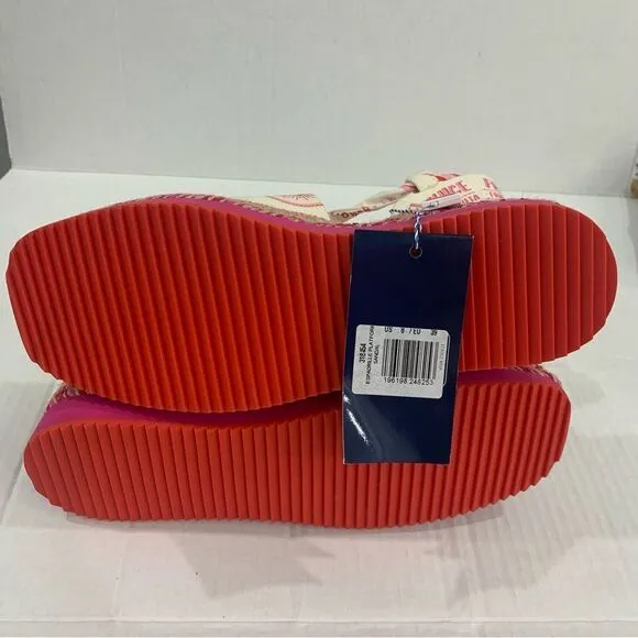 NWT Farm Rio Sandals Platform Sz 8 Pink Fruit Juice Espadrille Lace Up Ankle Tie