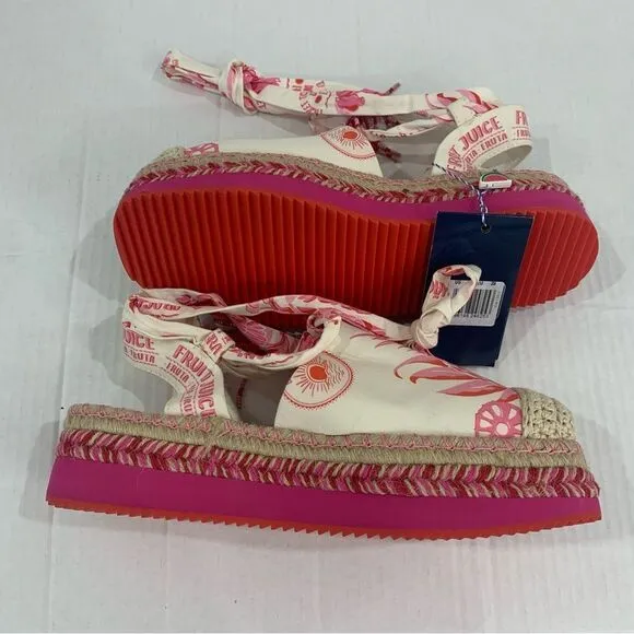 NWT Farm Rio Sandals Platform Sz 8 Pink Fruit Juice Espadrille Lace Up Ankle Tie