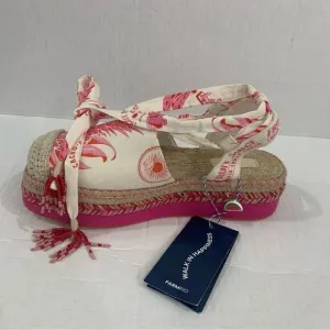 NWT Farm Rio Sandals Platform Sz 8 Pink Fruit Juice Espadrille Lace Up Ankle Tie