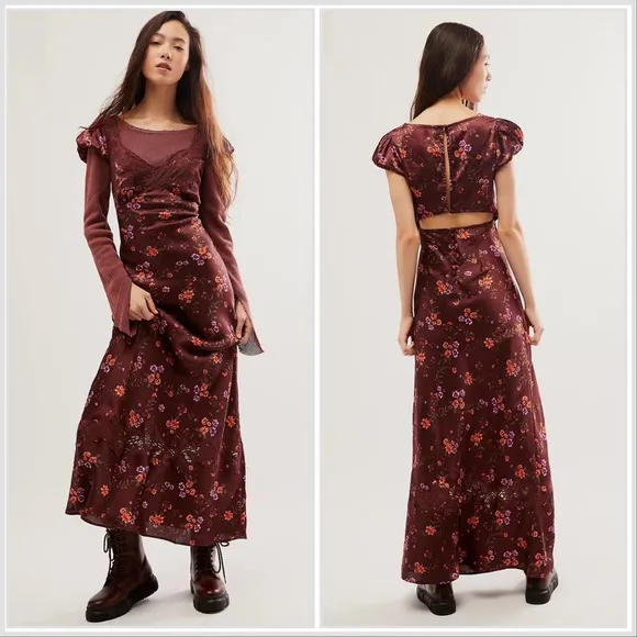 NWT Free People Butterfly Babe Cap-Sleeve Maxi Slip Dress sz XL