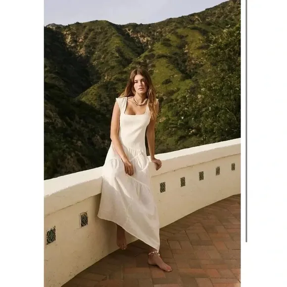 NWT Free People Traveler Midi Dress Flowy Boho Summer Lightweight White
