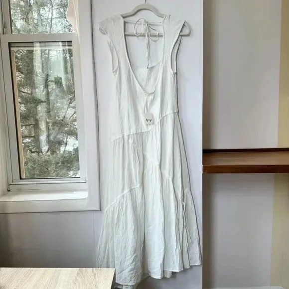 NWT Free People Traveler Midi Dress Flowy Boho Summer Lightweight White