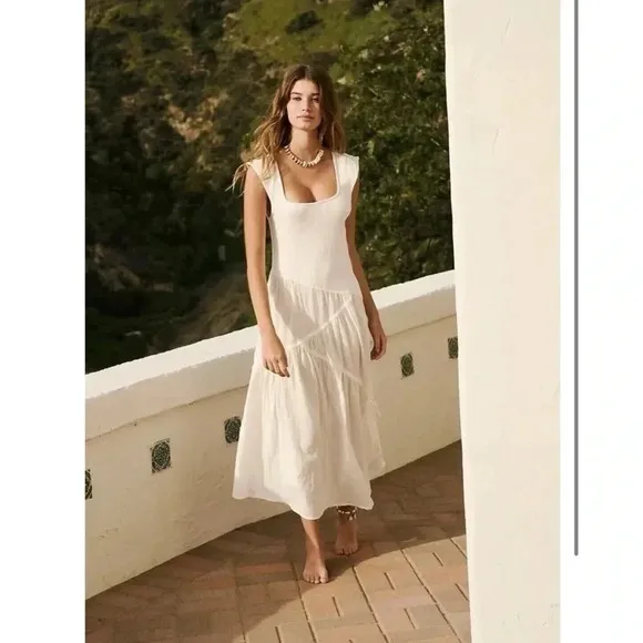 NWT Free People Traveler Midi Dress Flowy Boho Summer Lightweight White