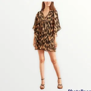 NWT GANNI Pleated Georgette Mini Dress in Maxi Leopard, Size XXS/XS