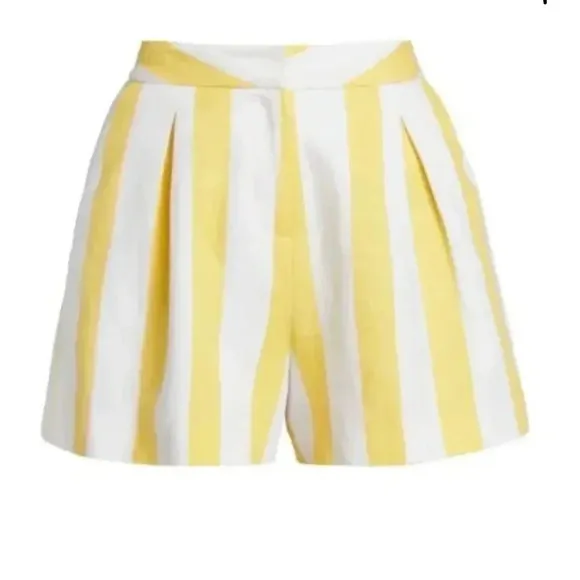 NWT L'Agence Vittoria Yellow &amp; White Stripe Pleated Shorts - Size 6