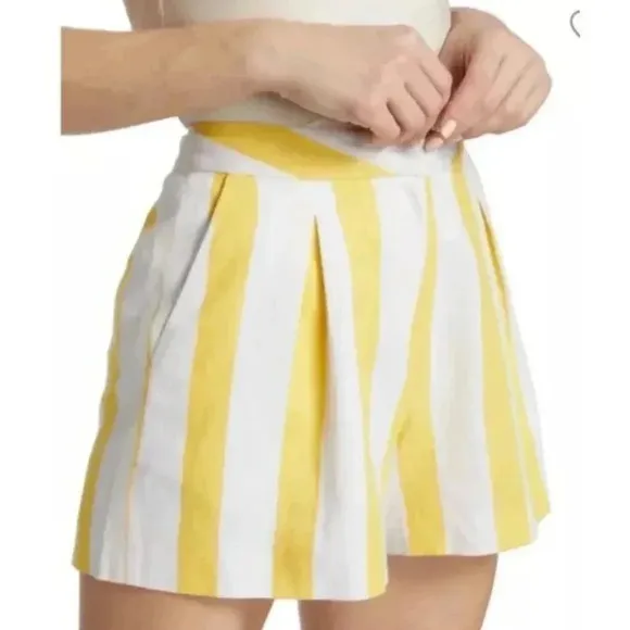 NWT L'Agence Vittoria Yellow &amp; White Stripe Pleated Shorts - Size 6