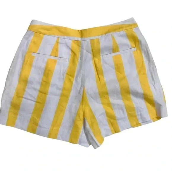 NWT L'Agence Vittoria Yellow &amp; White Stripe Pleated Shorts - Size 6