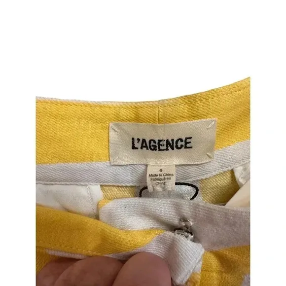 NWT L'Agence Vittoria Yellow &amp; White Stripe Pleated Shorts - Size 6