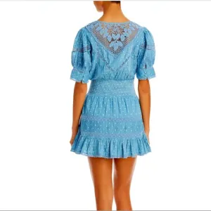 NWT LoveShackFancy Jaislyn blue Cotton Mini Dress - Women's Medium Puff Sleeves