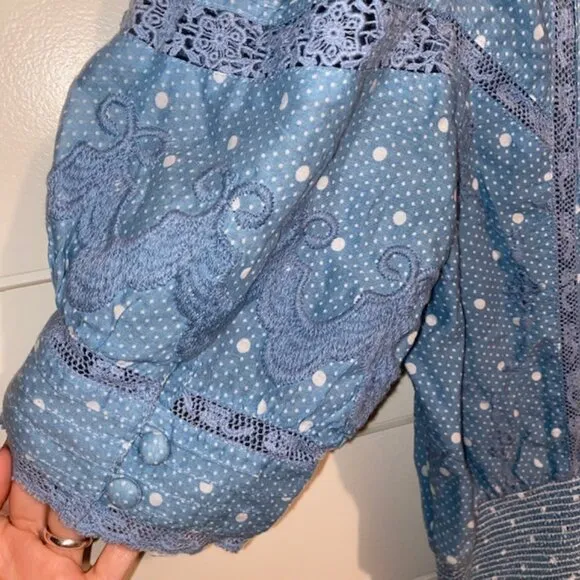 NWT LoveShackFancy Jaislyn blue Cotton Mini Dress - Women's Medium Puff Sleeves