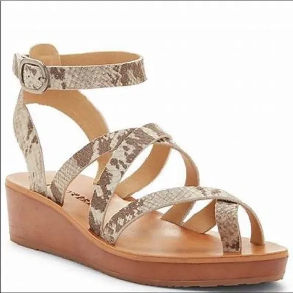 NWT Lucky Brand Huneey sz 8.5 snakeprint leather wedge sandals