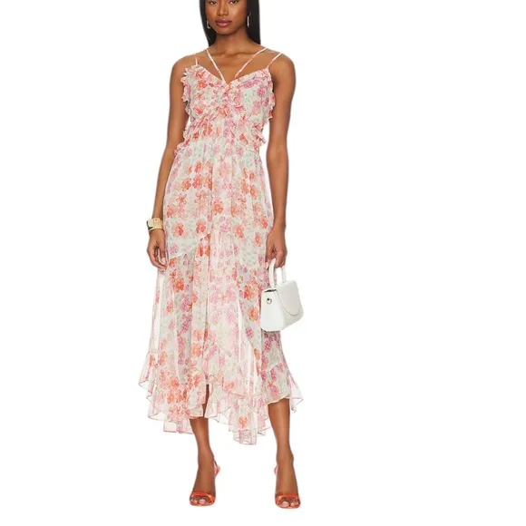 NWT Misa Adrienne Midi Dress in Cora Flora Chiffon Size XS Reg. $415