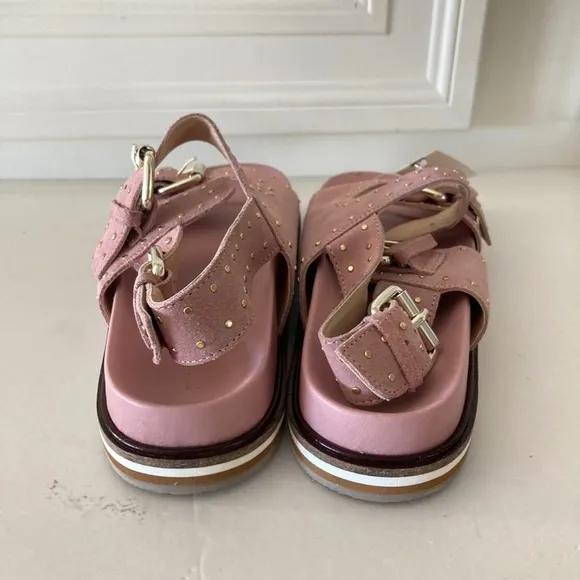 NWT Pilcro Anthropologie Studded Pink Suede Slingback Sandals Sz 41