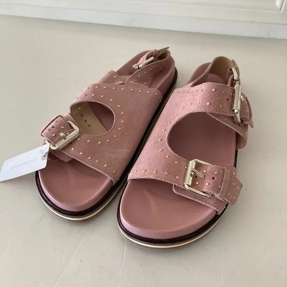 NWT Pilcro Anthropologie Studded Pink Suede Slingback Sandals Sz 41
