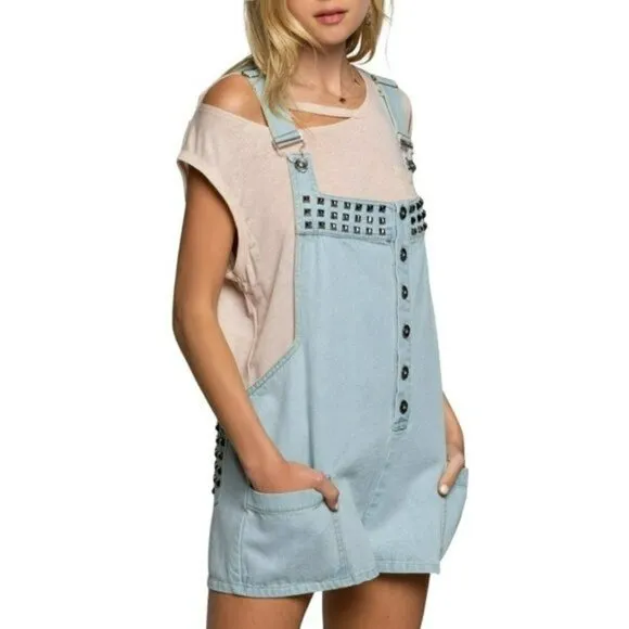 NWT POL Denim Studded Overall Side Pockets Shorts