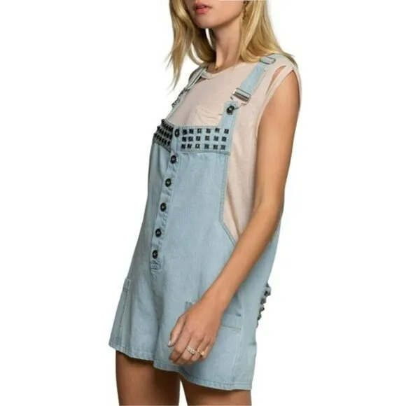NWT POL Denim Studded Overall Side Pockets Shorts