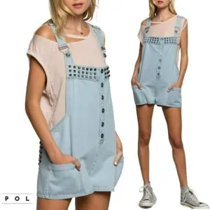 NWT POL Denim Studded Overall Side Pockets Shorts