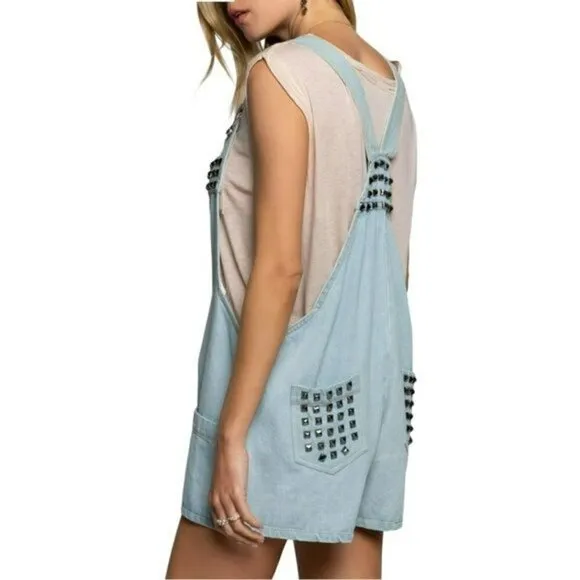 NWT POL Denim Studded Overall Side Pockets Shorts